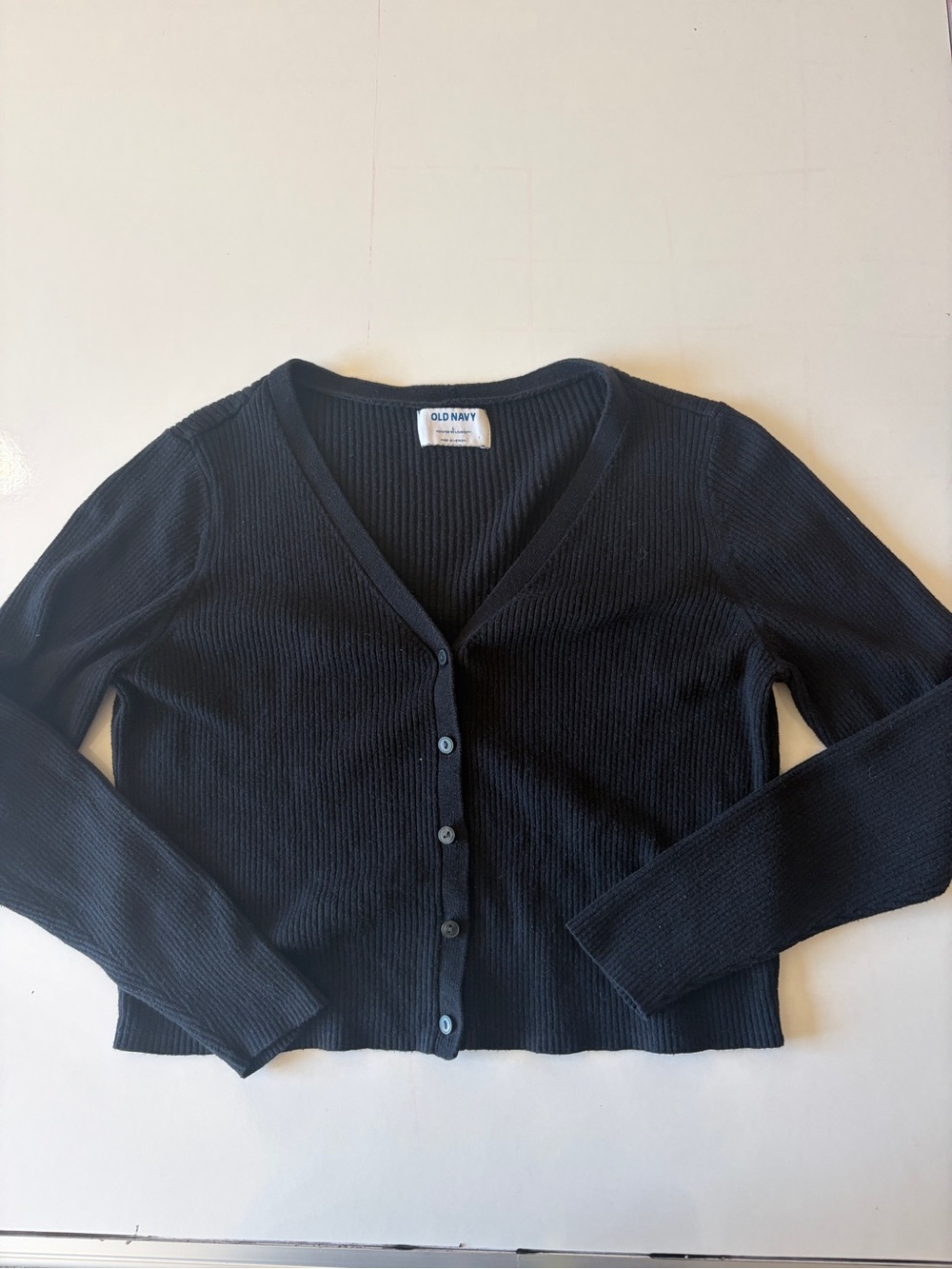 old navy Fitted Ribbed Cardigan cropped black button up long sleeve womens large
